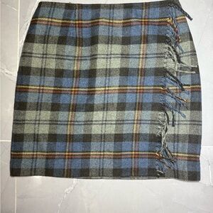 Talbots Blue and Gray Plaid Mini Skirt with Fringe